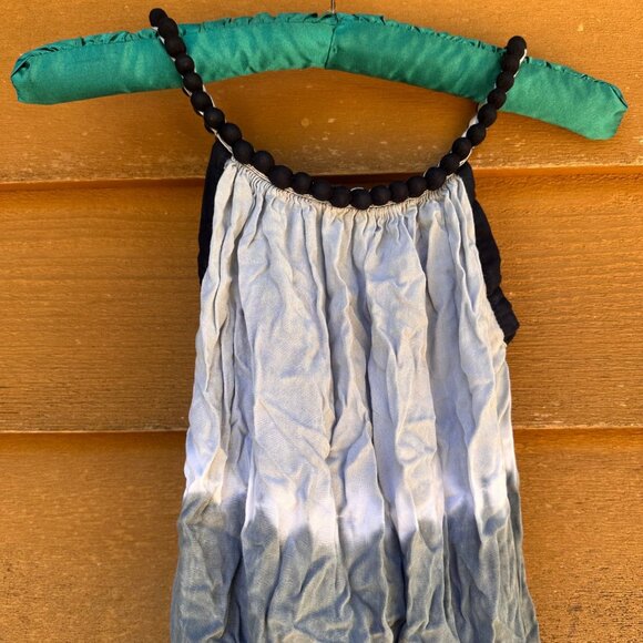 Tie-Dye Blue & Black Rayon Sleeveless Girls Sundress Medium M 7/8 Beaded Halter - Picture 4 of 7